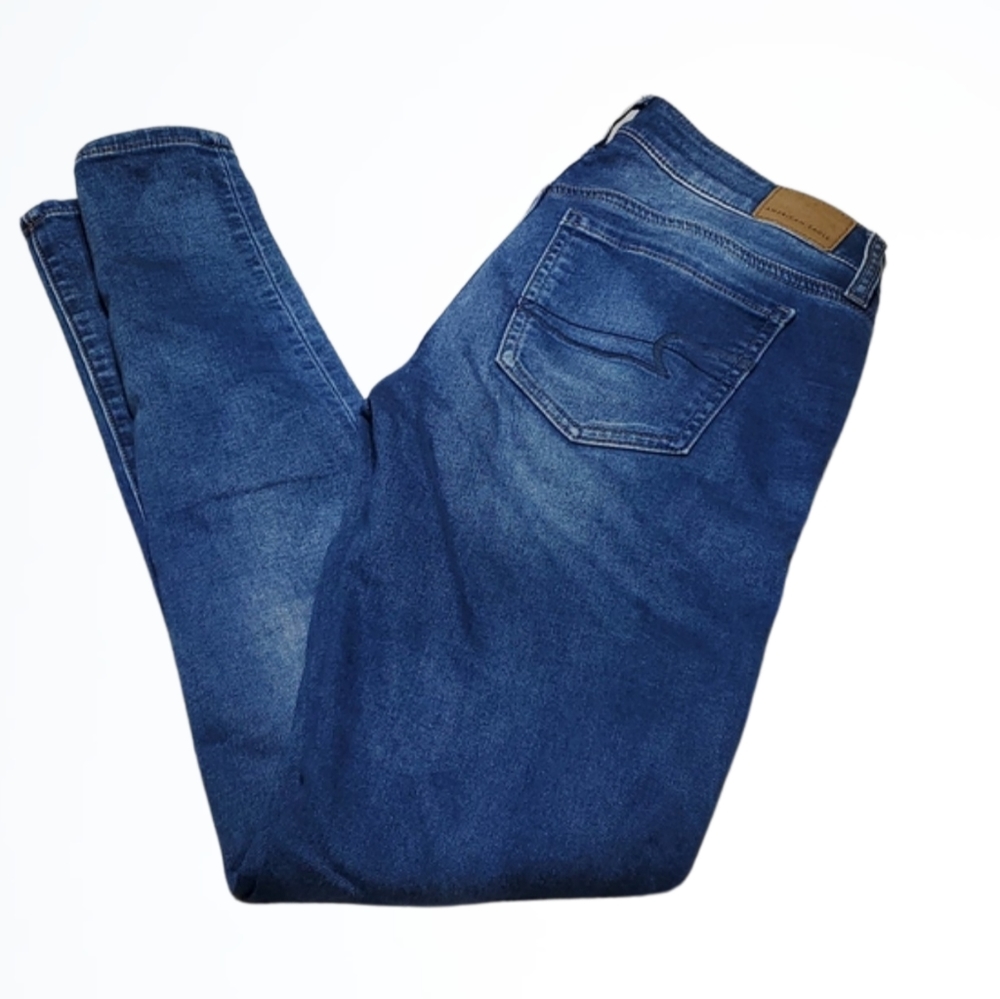 American Eagle Distressed Super Stretch Lower Rise Jegging Blue Jean Size 2